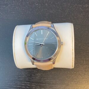 Michael Kors Men's Slim Runway Grey Dial Beige Leather Watch